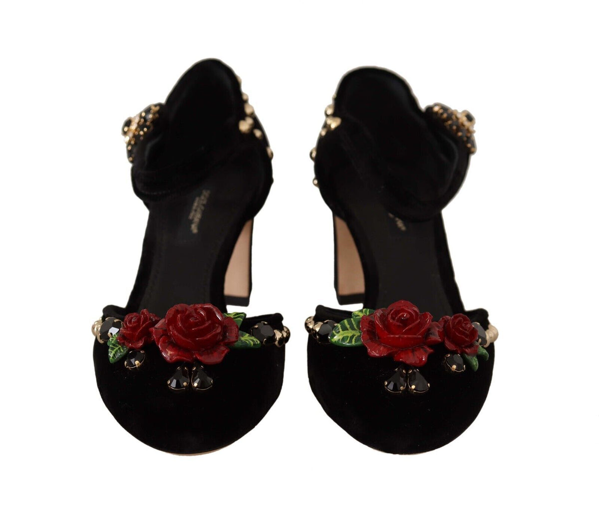 Sandalias de tacón con cristales rosas en color negro de Dolce &amp; Gabbana