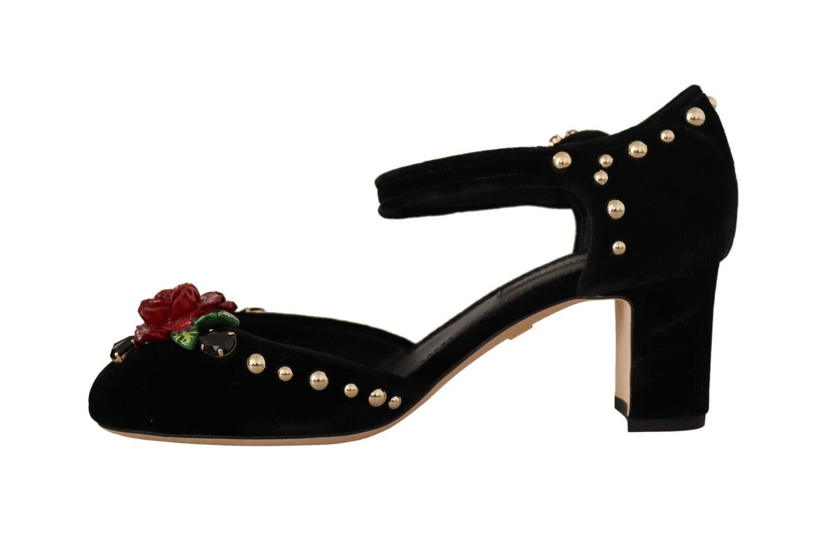 Sandalias de tacón con cristales rosas en color negro de Dolce &amp; Gabbana