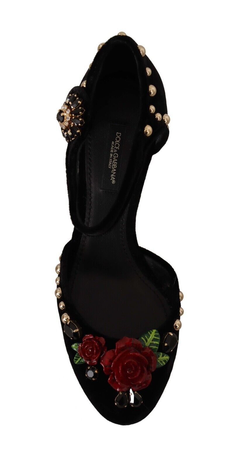 Sandalias de tacón con cristales rosas en color negro de Dolce &amp; Gabbana