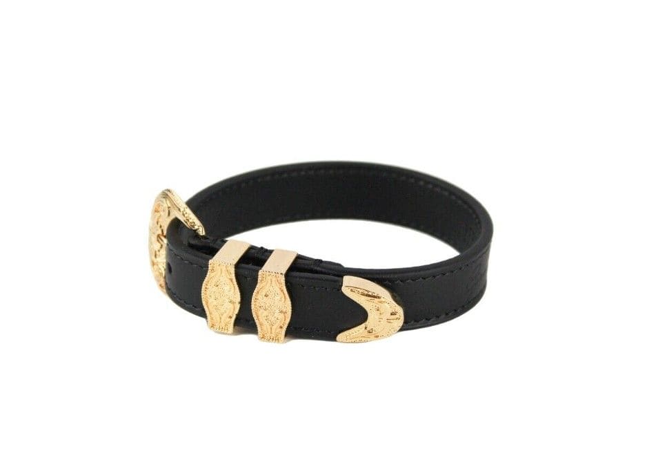 Bracelet Versace Medusa Western Buckle en cuir lisse et laiton plaqué or