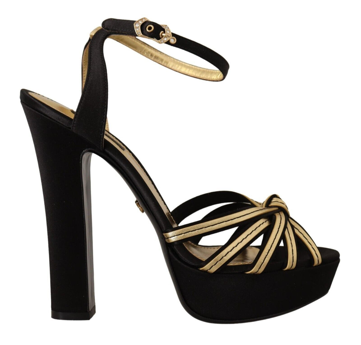 Sandalias elegantes con tiras en el tobillo en color negro y dorado de Dolce &amp; Gabbana