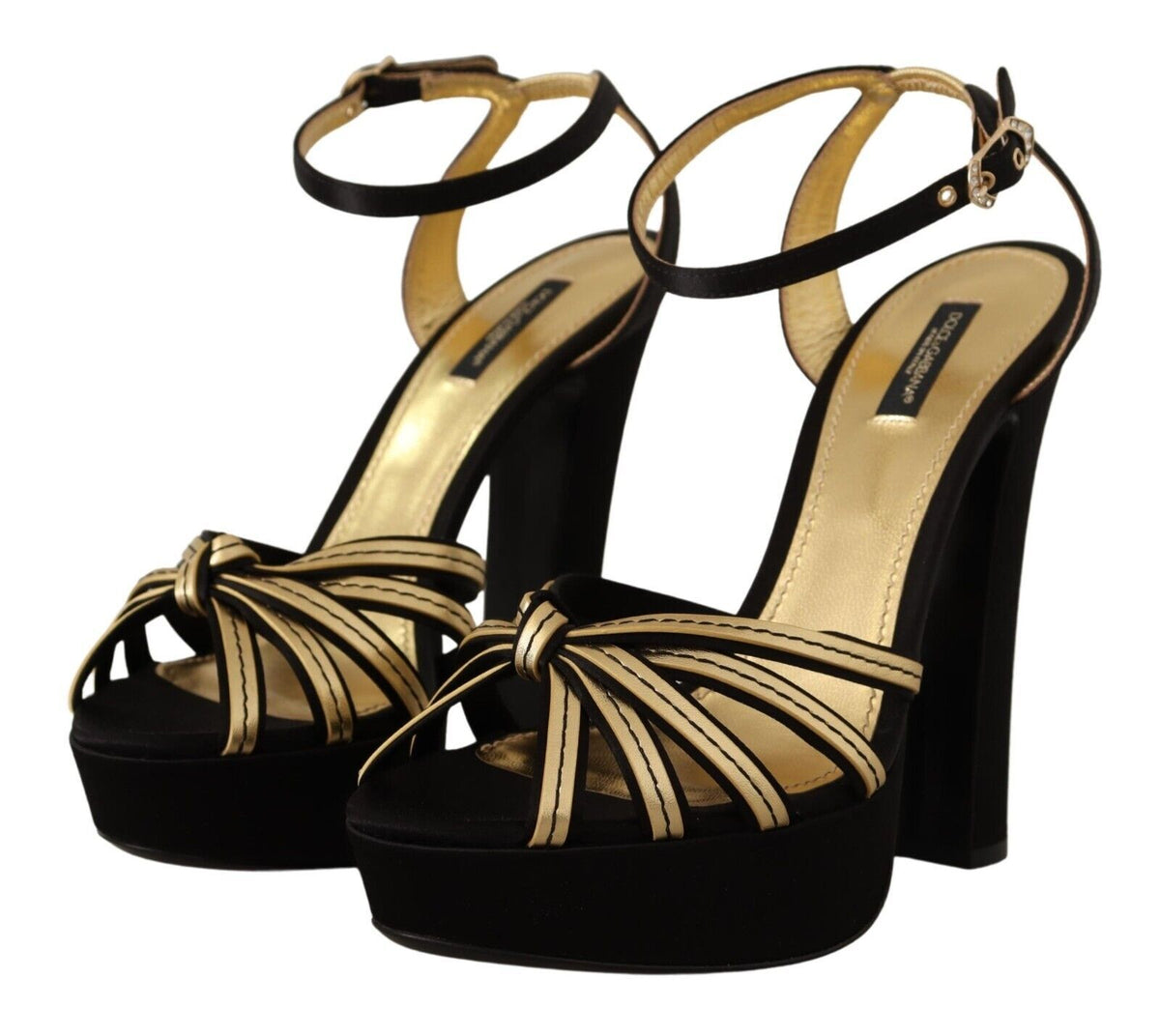 Sandalias elegantes con tiras en el tobillo en color negro y dorado de Dolce &amp; Gabbana