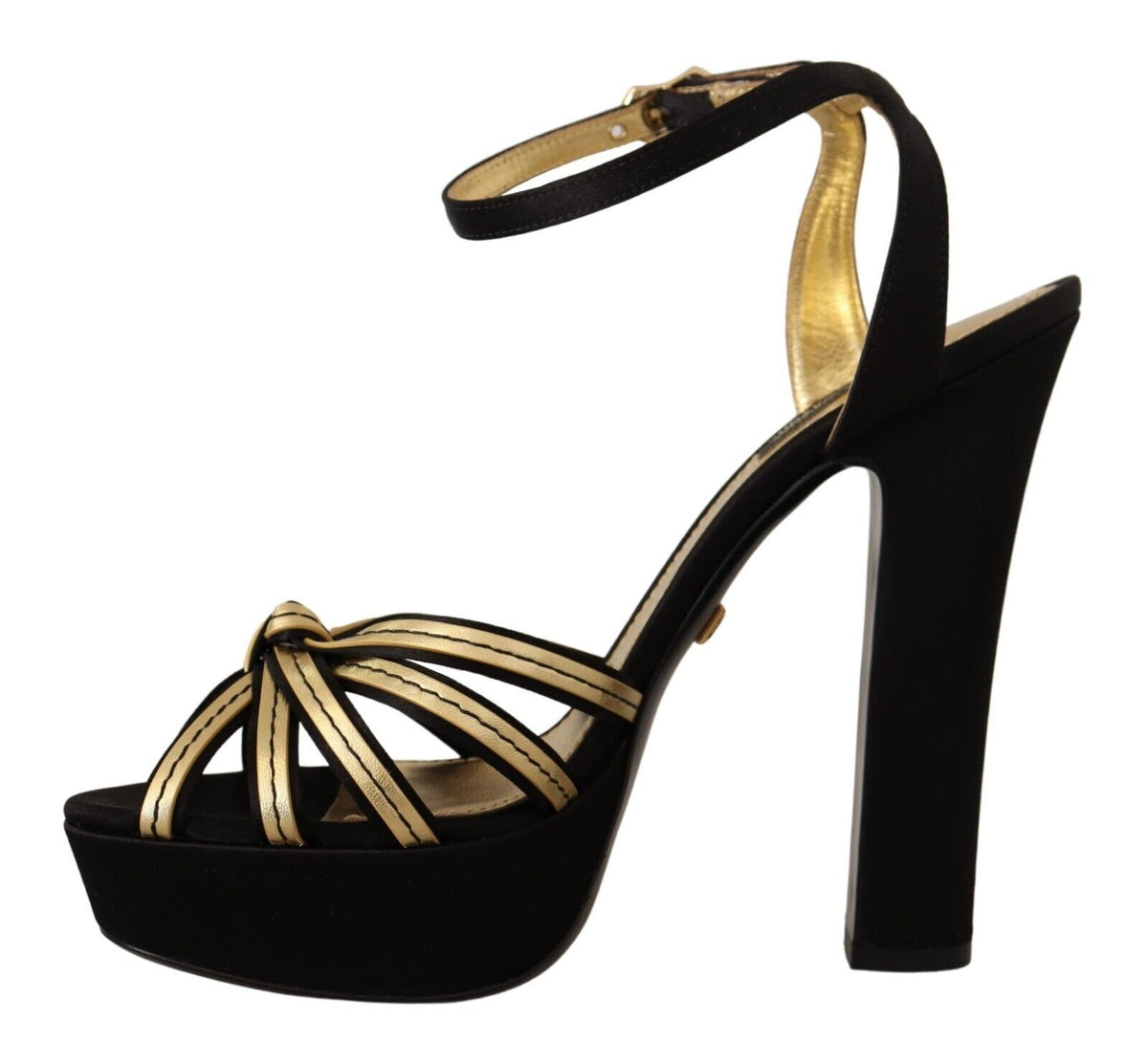 Sandalias elegantes con tiras en el tobillo en color negro y dorado de Dolce &amp; Gabbana