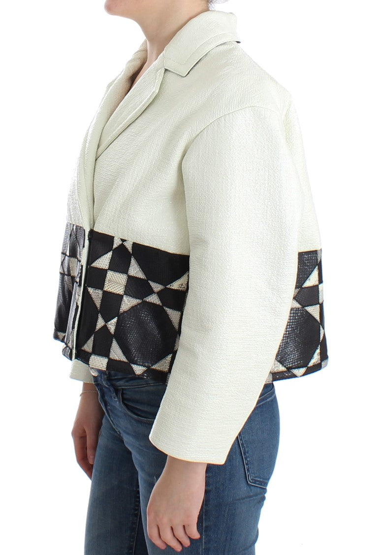 Chaqueta de cuero en blanco y negro exclusiva de Andrea Pompilio