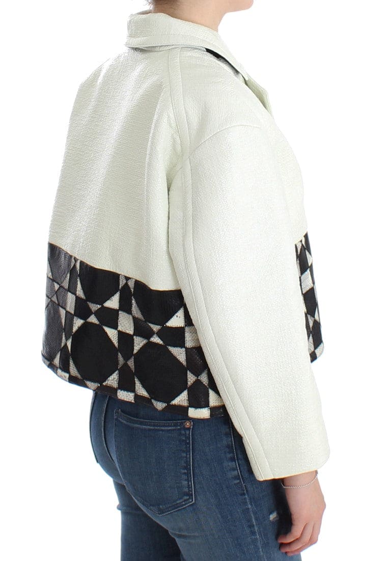 Chaqueta de cuero en blanco y negro exclusiva de Andrea Pompilio