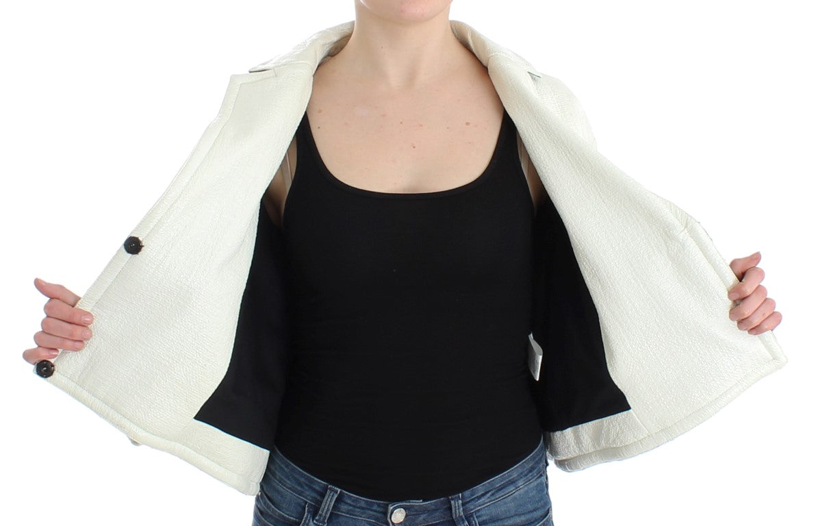 Chaqueta de cuero en blanco y negro exclusiva de Andrea Pompilio