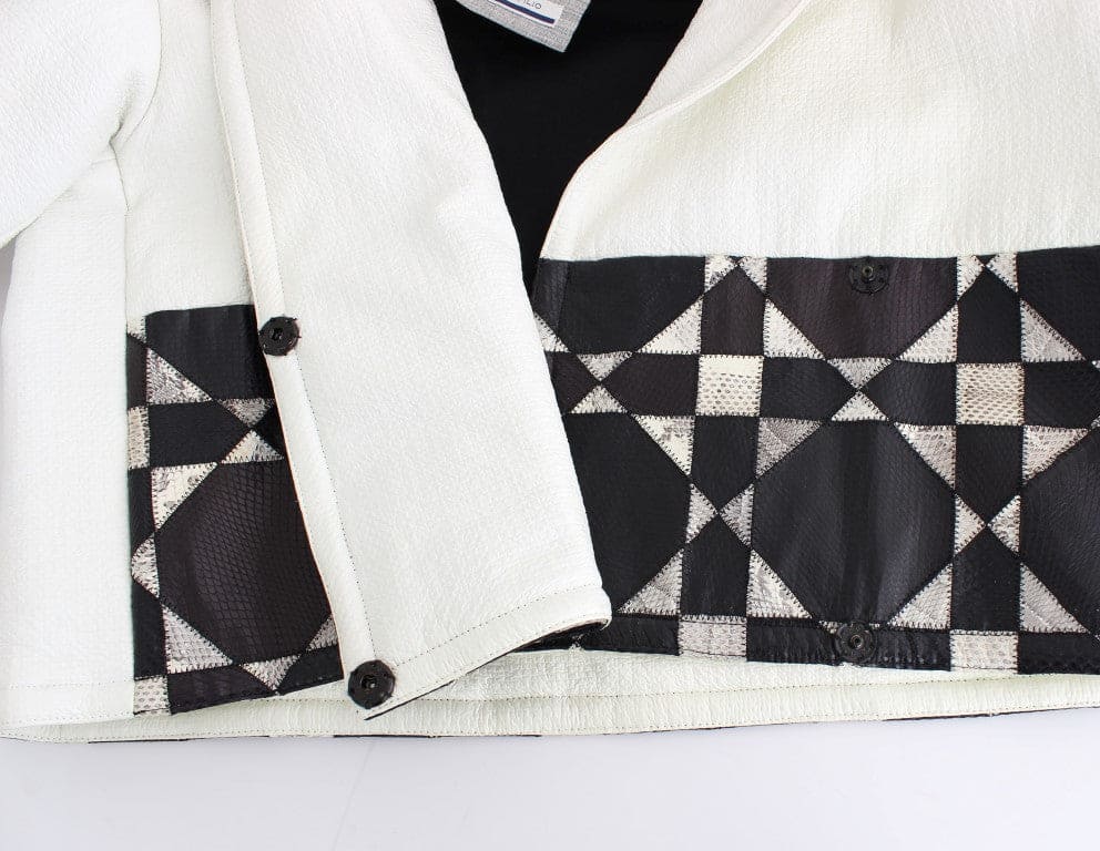 Chaqueta de cuero en blanco y negro exclusiva de Andrea Pompilio