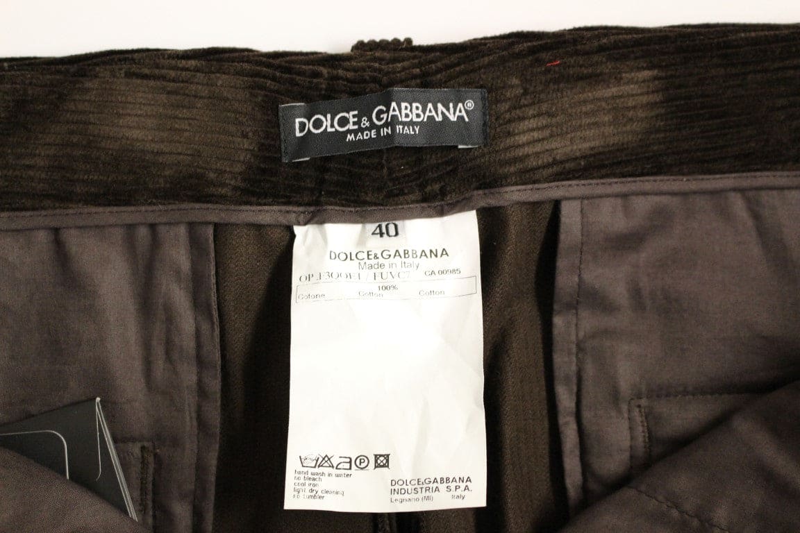 Pantalon élégant en coton marron Dolce &amp; Gabbana