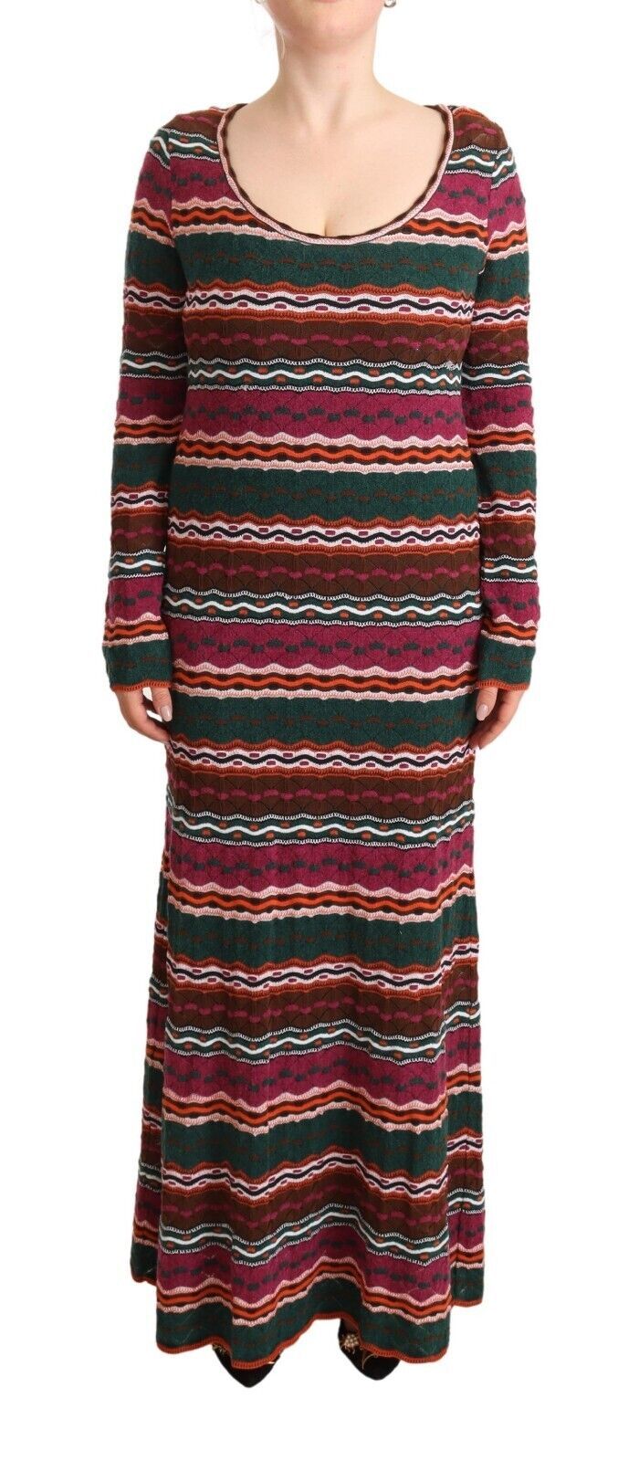 Robe fourreau à manches longues à rayures multicolores Missoni