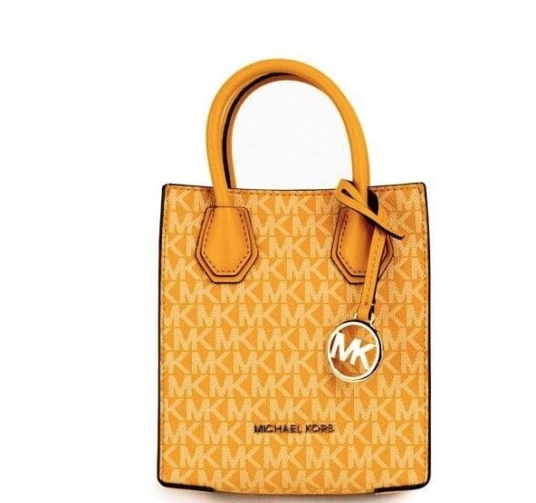 Sac à bandoulière Michael Kors Mercer XS Honeycomb Gold Signature en PVC North South Shopper