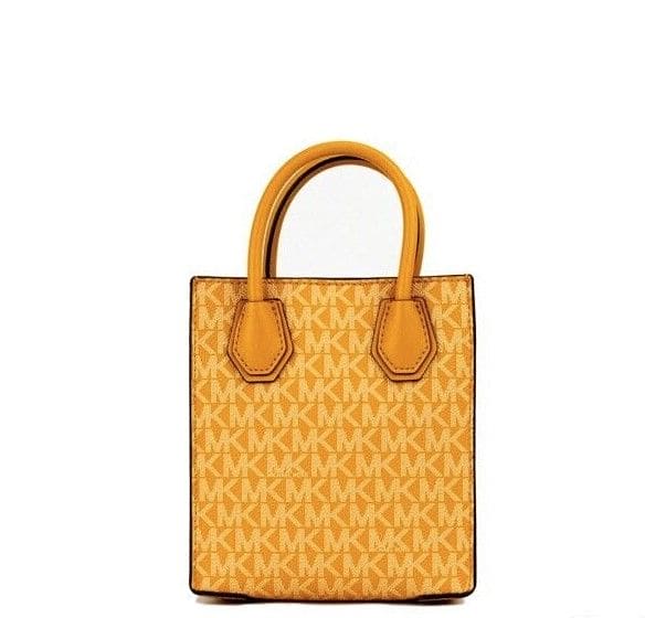 Sac à bandoulière Michael Kors Mercer XS Honeycomb Gold Signature en PVC North South Shopper