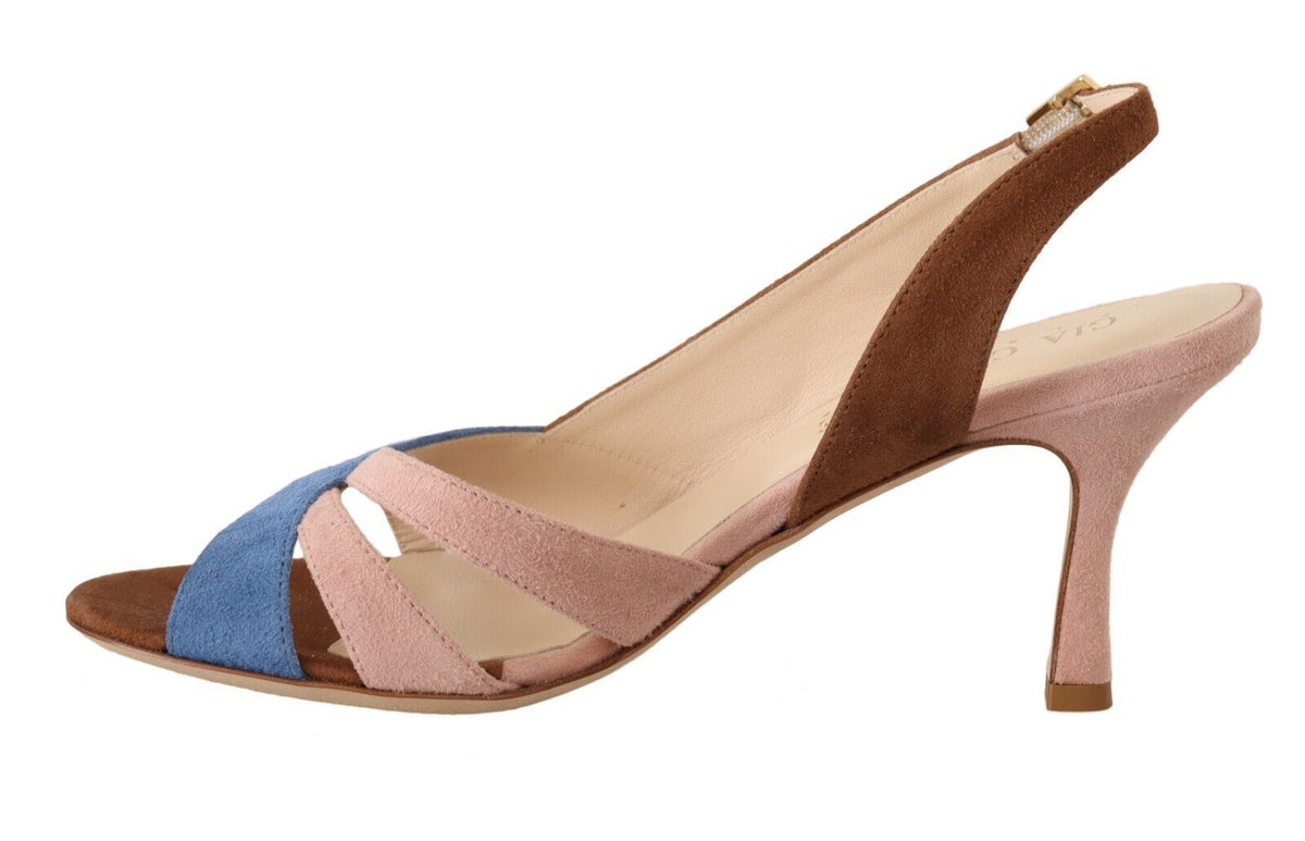 GIA COUTURE Sandales chics à talon slingback en daim multicolore