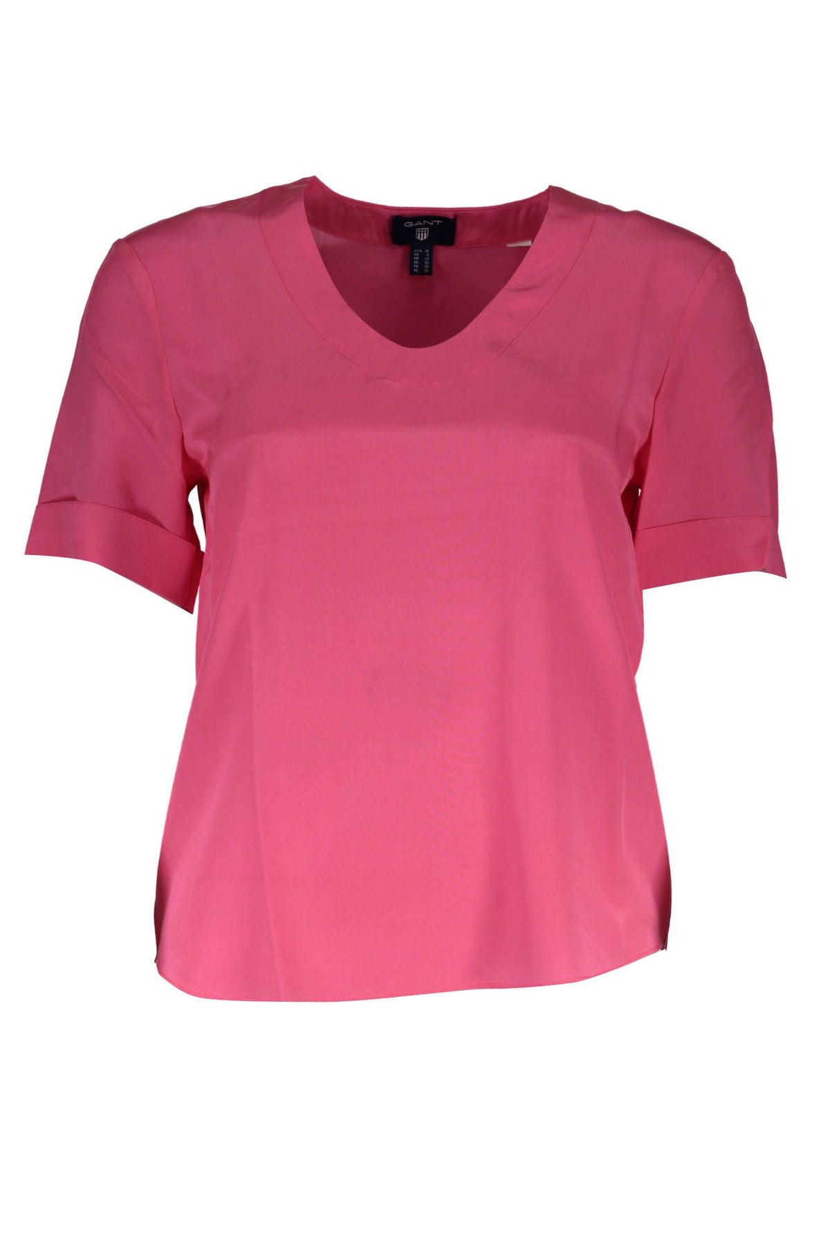 T-shirt col en V en soie Gant rose avec logo