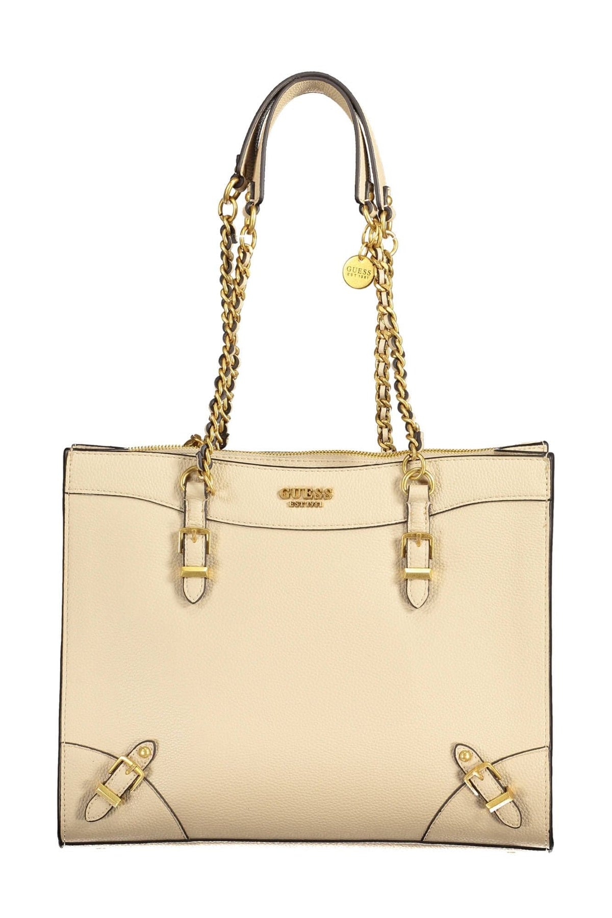 Bolso de mano con cadena de eslabones en color beige de Guess Jeans