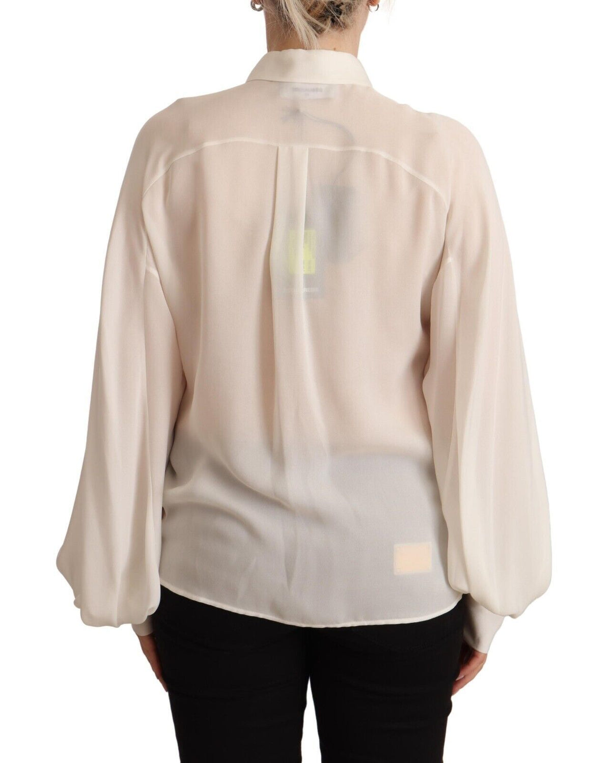 Blusa elegante de seda de manga larga en color blanco roto de Dsquared²