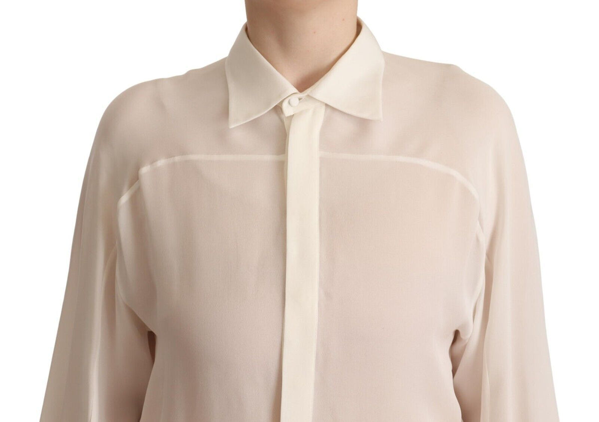 Blusa elegante de seda de manga larga en color blanco roto de Dsquared²