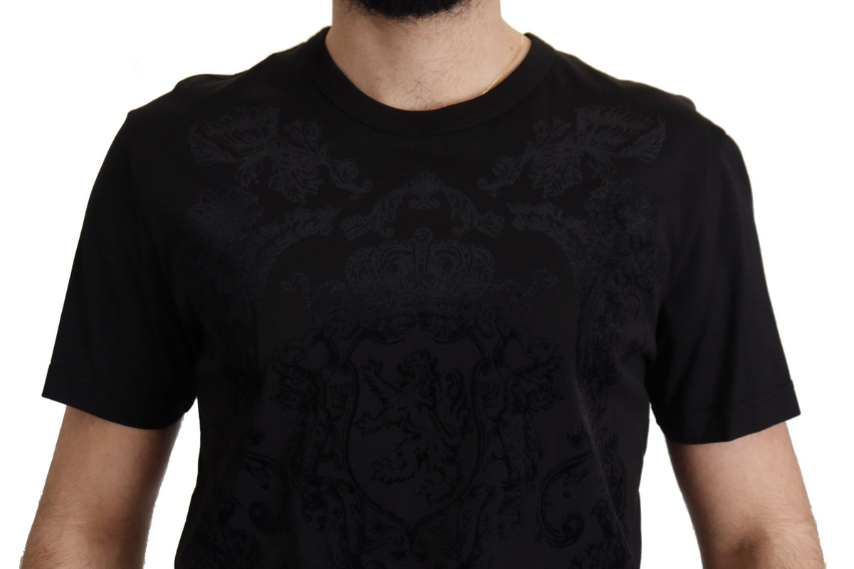 Camiseta elegante negra con cuello redondo y diseño barroco de Dolce &amp; Gabbana