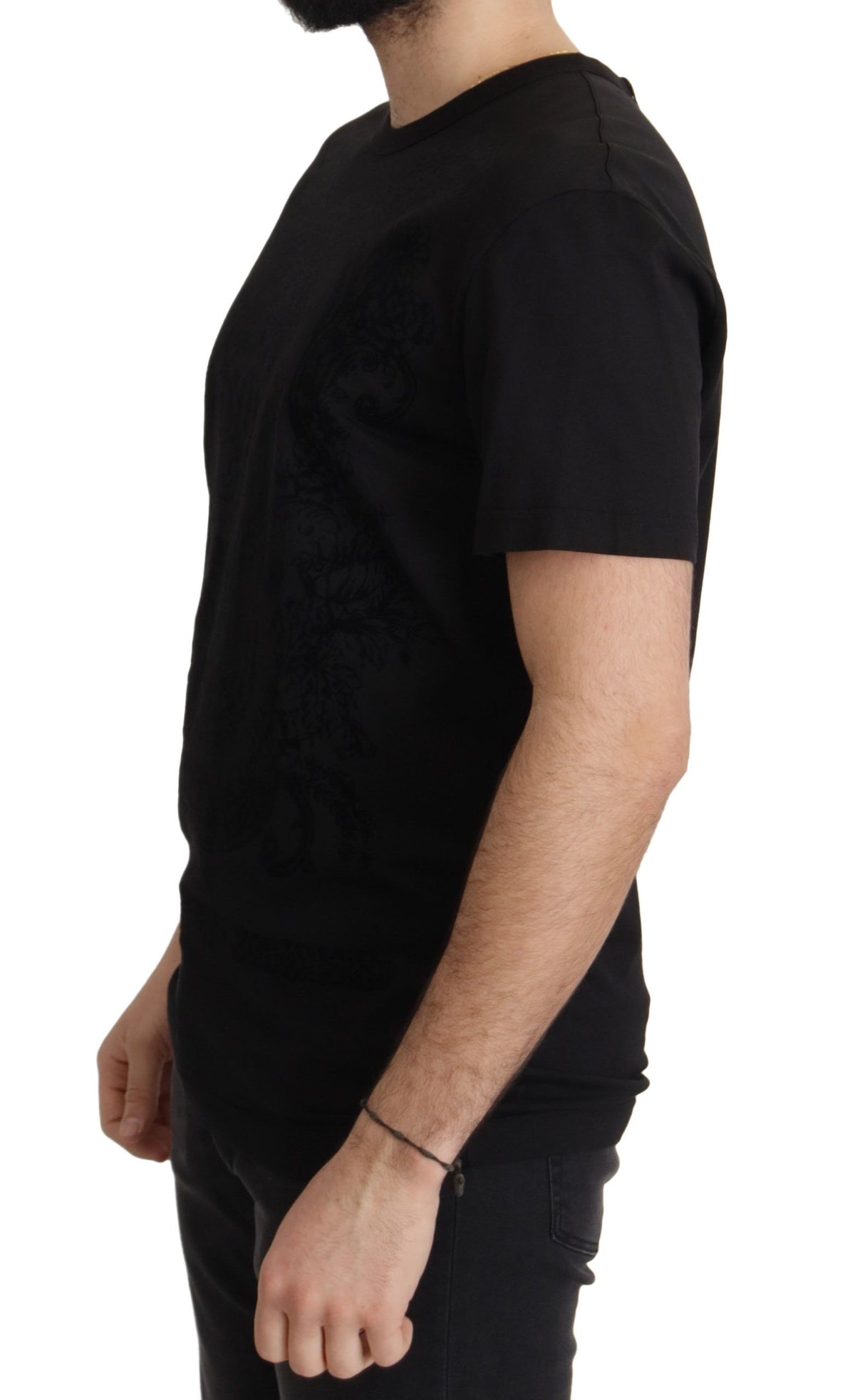 Camiseta elegante negra con cuello redondo y diseño barroco de Dolce &amp; Gabbana