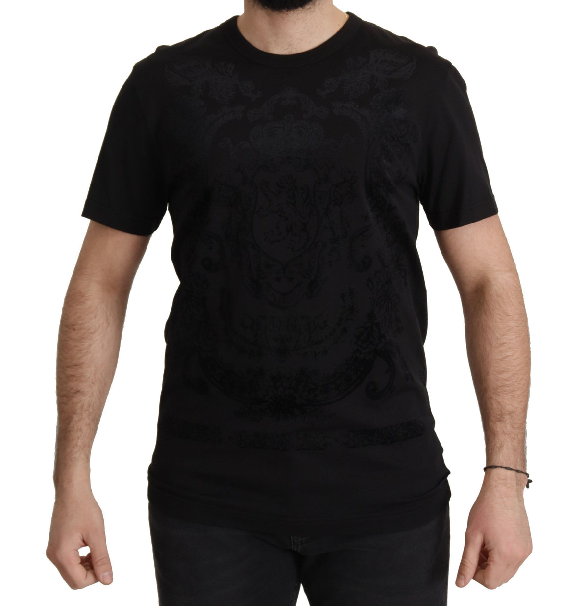 Camiseta elegante negra con cuello redondo y diseño barroco de Dolce &amp; Gabbana