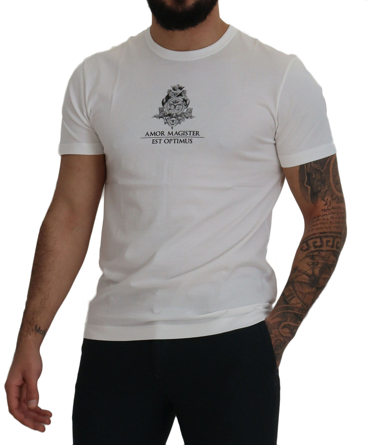 Camiseta de algodón con estampado de logotipo elegante en blanco de Dolce &amp; Gabbana