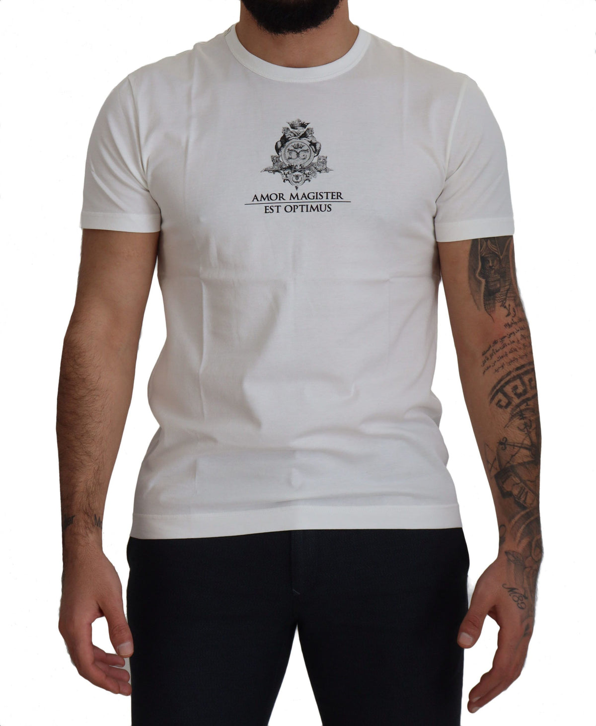 Camiseta de algodón con estampado de logotipo elegante en blanco de Dolce &amp; Gabbana