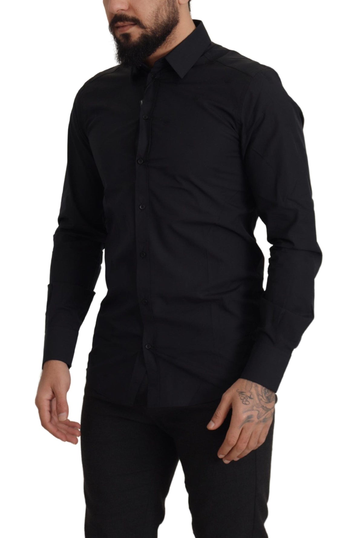 Camisa de vestir elegante de algodón negra de corte entallado de Dolce &amp; Gabbana