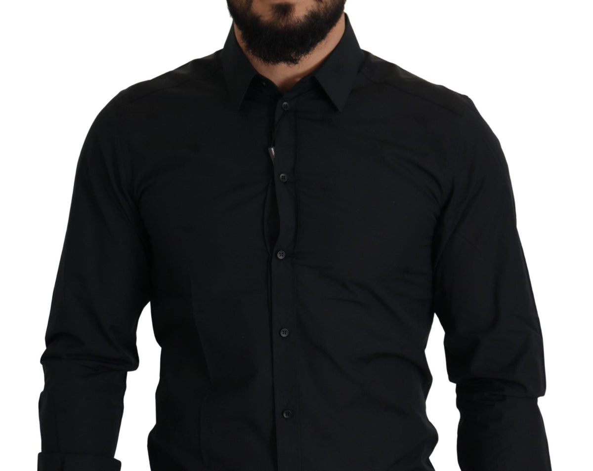 Camisa de vestir elegante de algodón negra de corte entallado de Dolce &amp; Gabbana