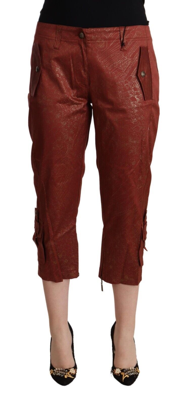 Pantalon court en coton marron chic Just Cavalli