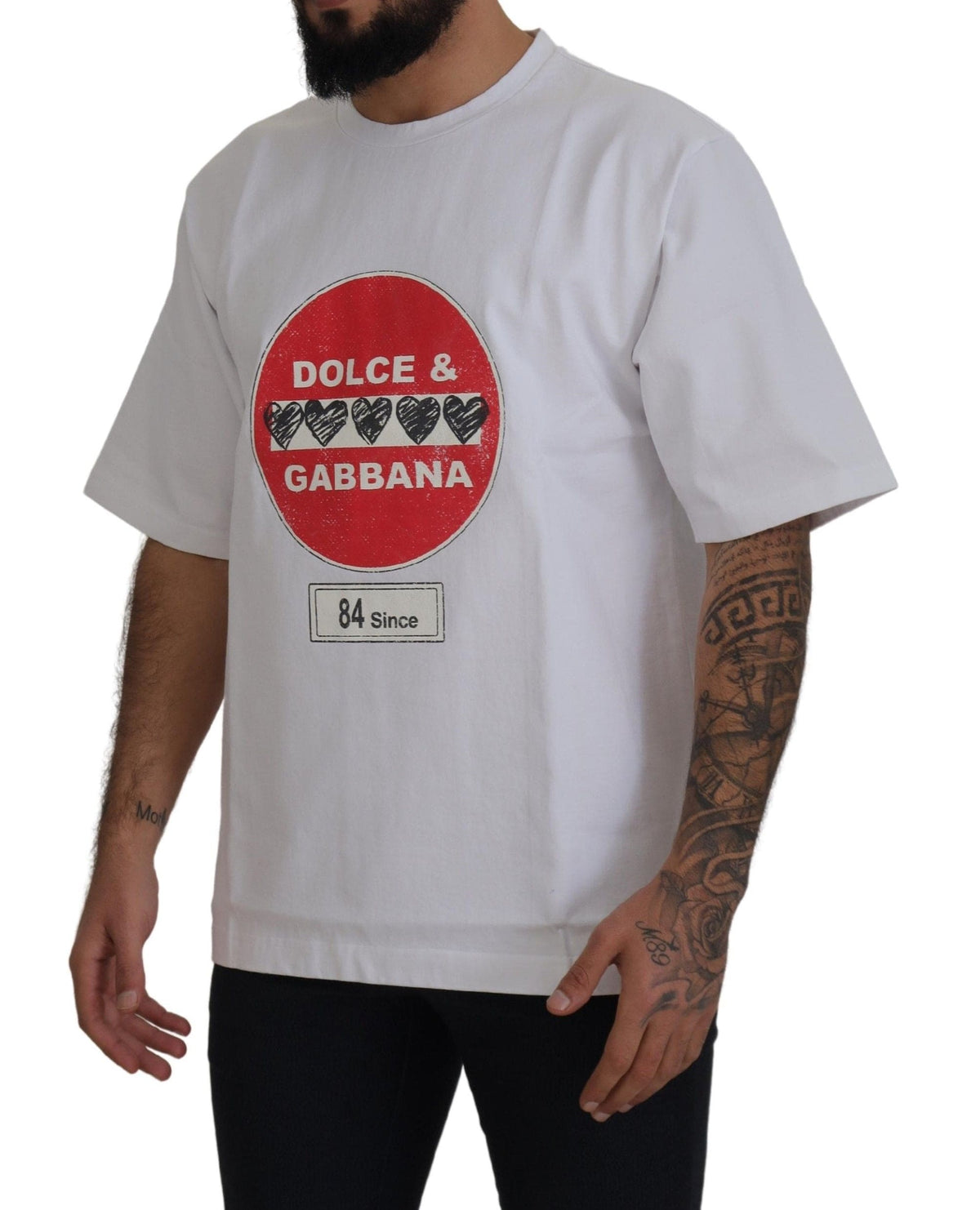 T-shirt Dolce &amp; Gabbana Chic en coton blanc avec motif cœur Amor