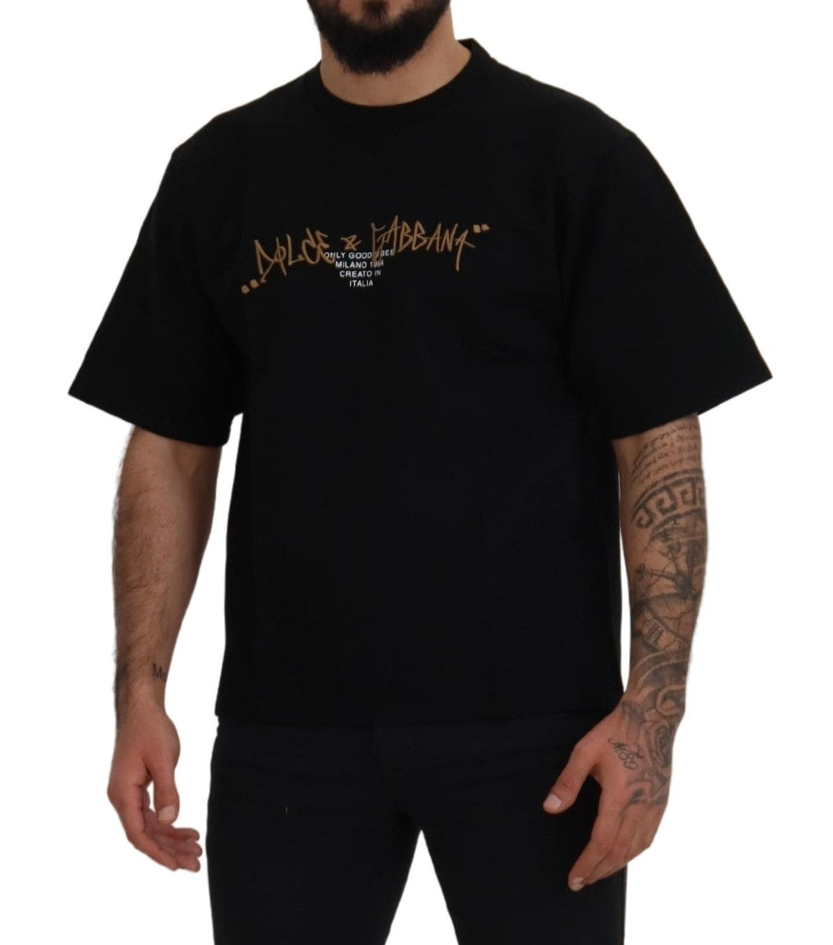 T-shirt ras du cou élégant en coton mélangé noir Dolce &amp; Gabbana