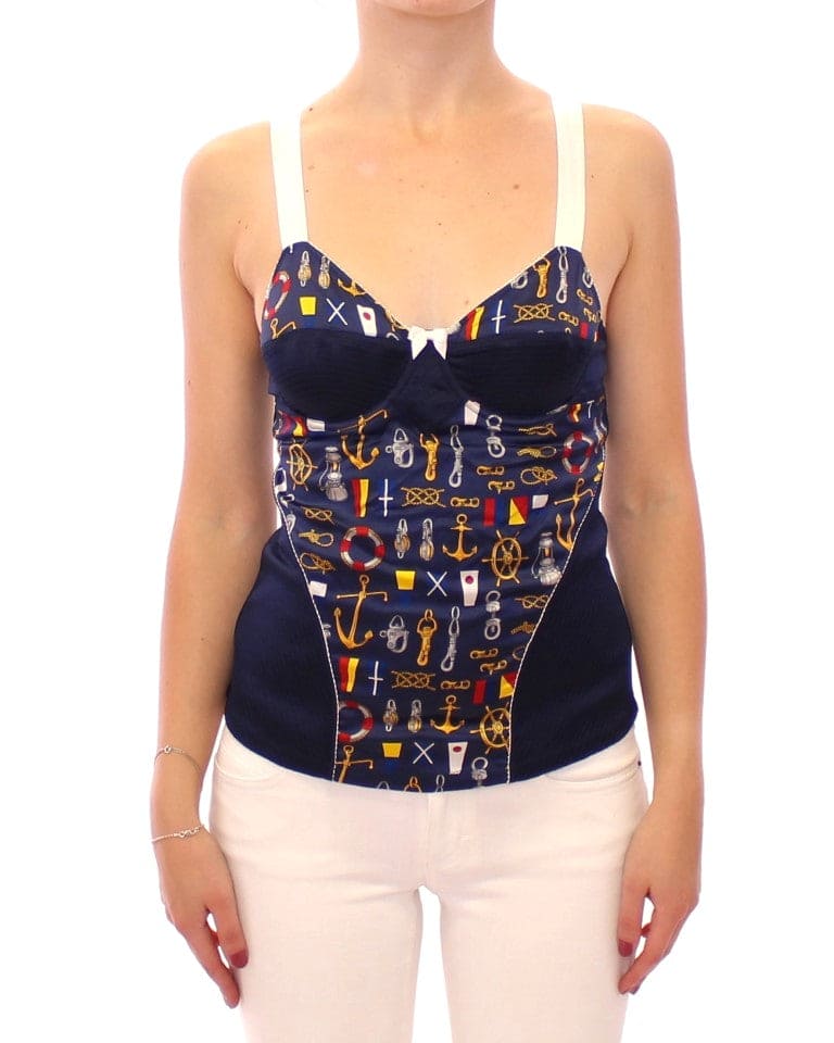 Dolce & Gabbana Blue Sailor Motif Stretch Tank Top