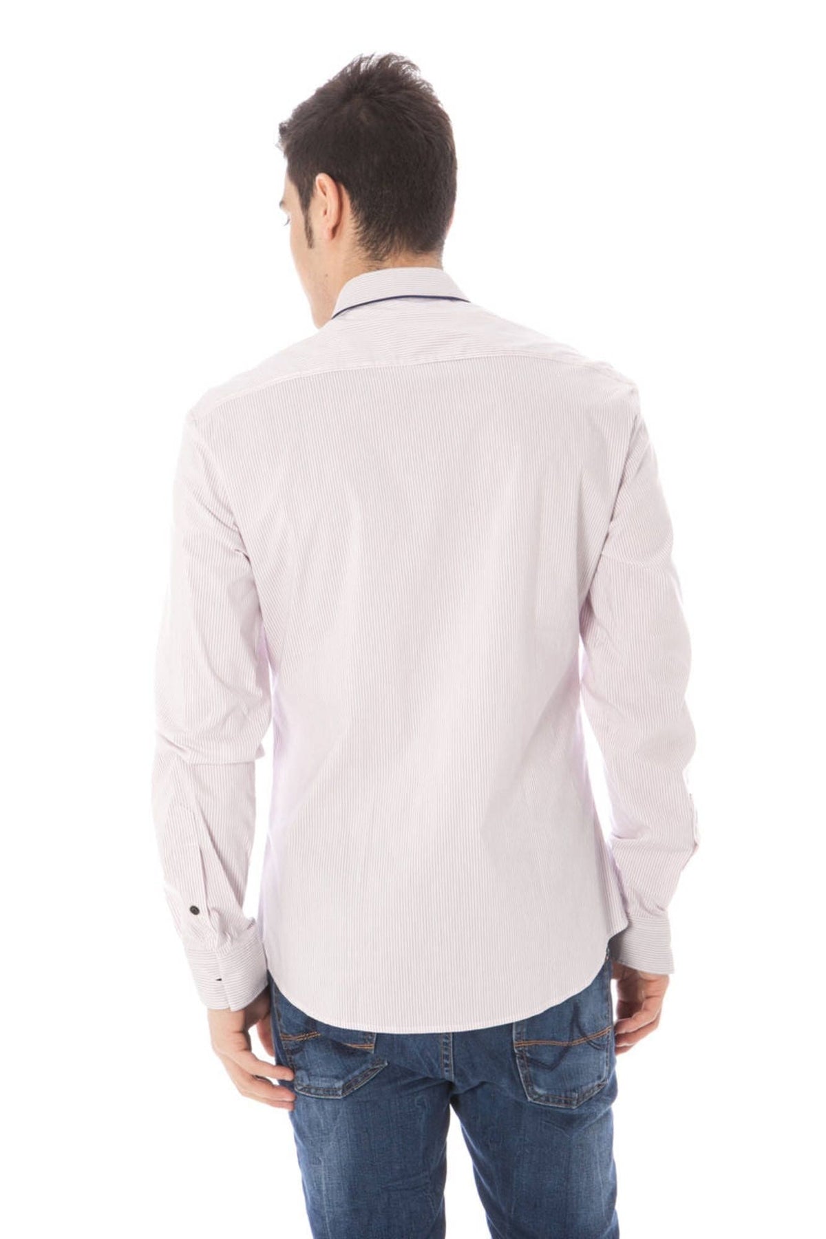 Camisa elegante de cuello italiano de manga larga color rosa de estilo nacional