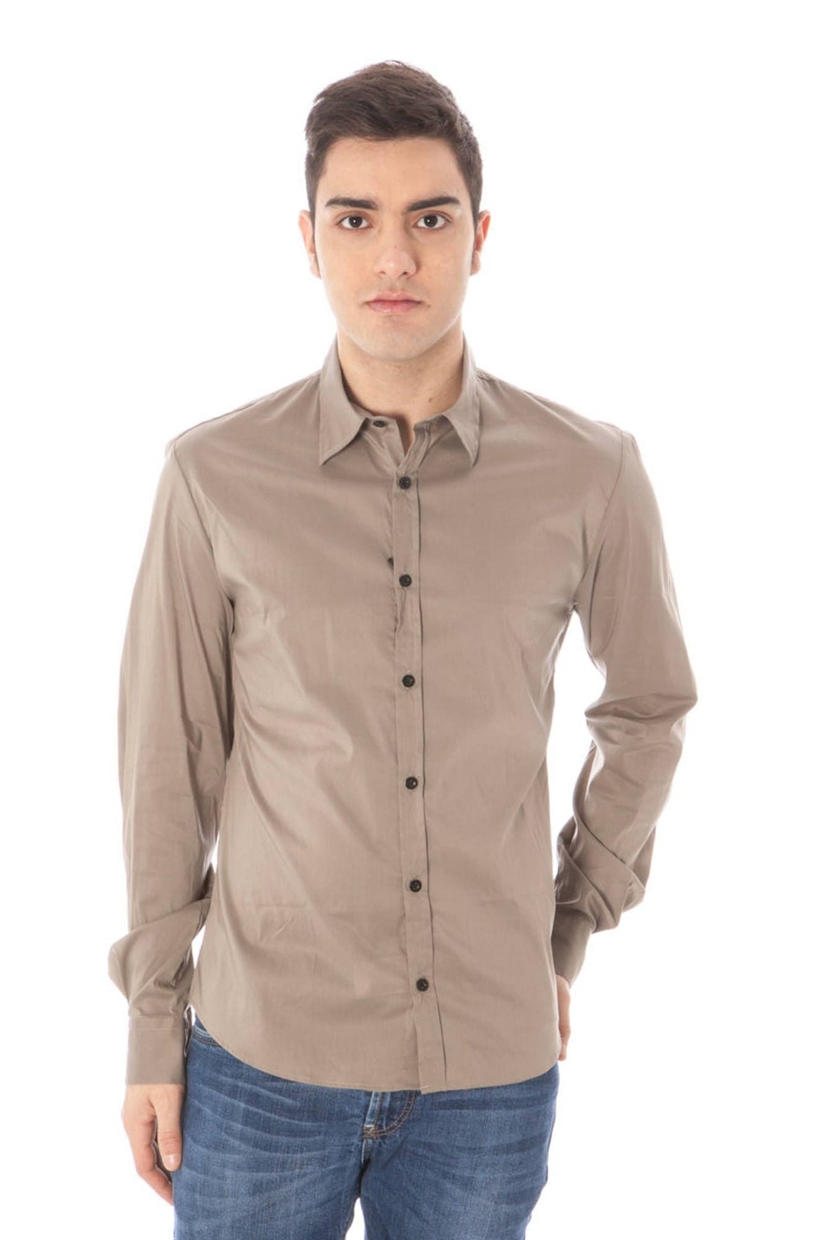 Camisa de cuello italiano de manga larga verde elegante de estilo nacional