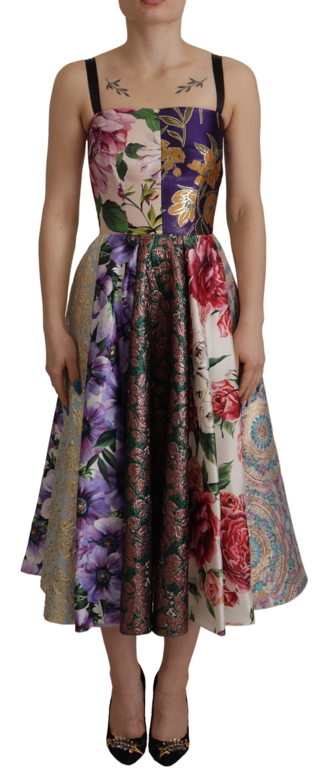 Vestido elegante de mezcla de seda con diseño patchwork de Dolce &amp; Gabbana