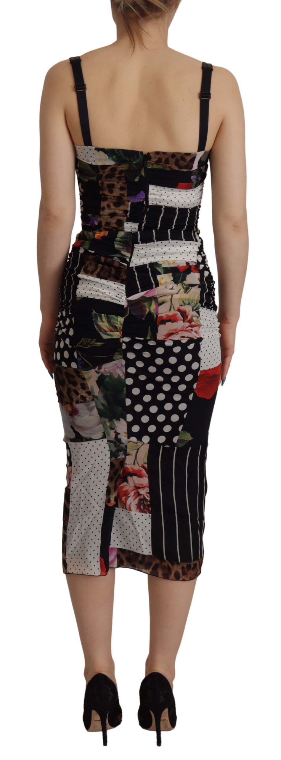 Vestido elegante de seda con patchwork midi de Dolce &amp; Gabbana