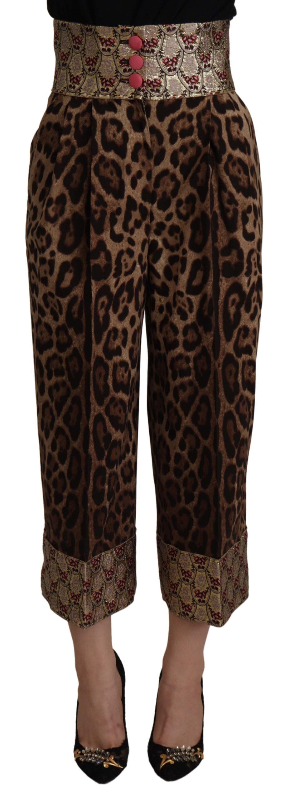 Pantalones de jacquard de leopardo con cintura alta y corte cropped de Dolce &amp; Gabbana