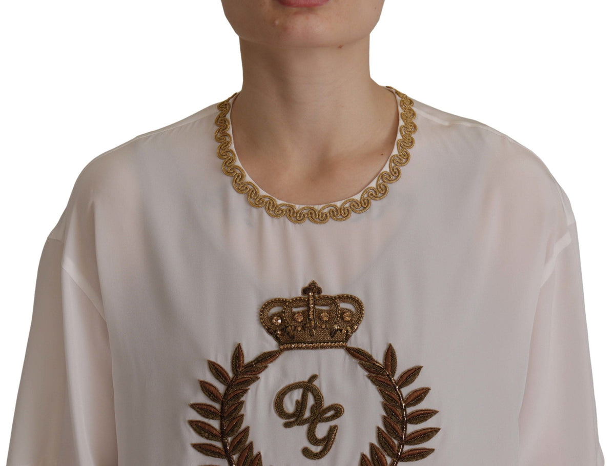 Blusa elegante de seda con bordado de corona dorada de Dolce &amp; Gabbana