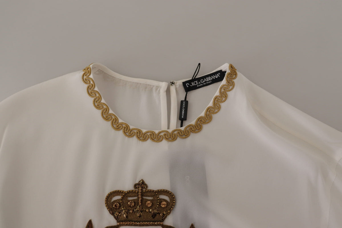 Blusa elegante de seda con bordado de corona dorada de Dolce &amp; Gabbana