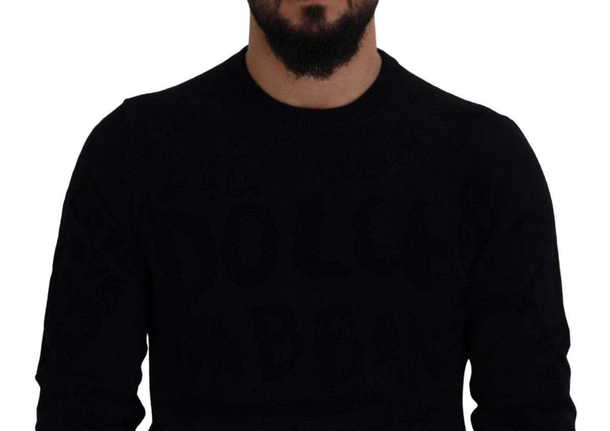 Pull élégant en laine avec logo noir Dolce &amp; Gabbana