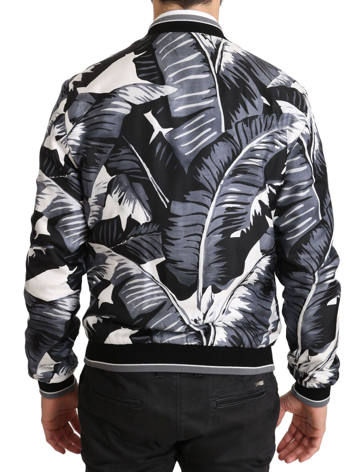 Chaqueta bomber de seda con estampado elegante de hojas de plátano de Dolce &amp; Gabbana