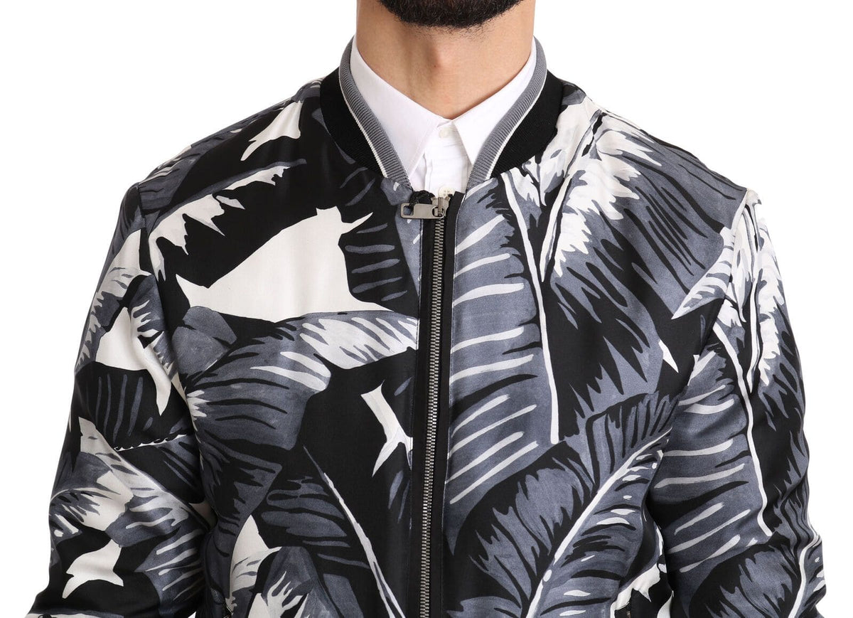 Veste bomber élégante en soie à imprimé feuille de bananier Dolce &amp; Gabbana