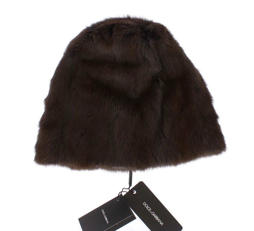 Bonnet luxueux en fourrure de belette marron Dolce &amp; Gabbana