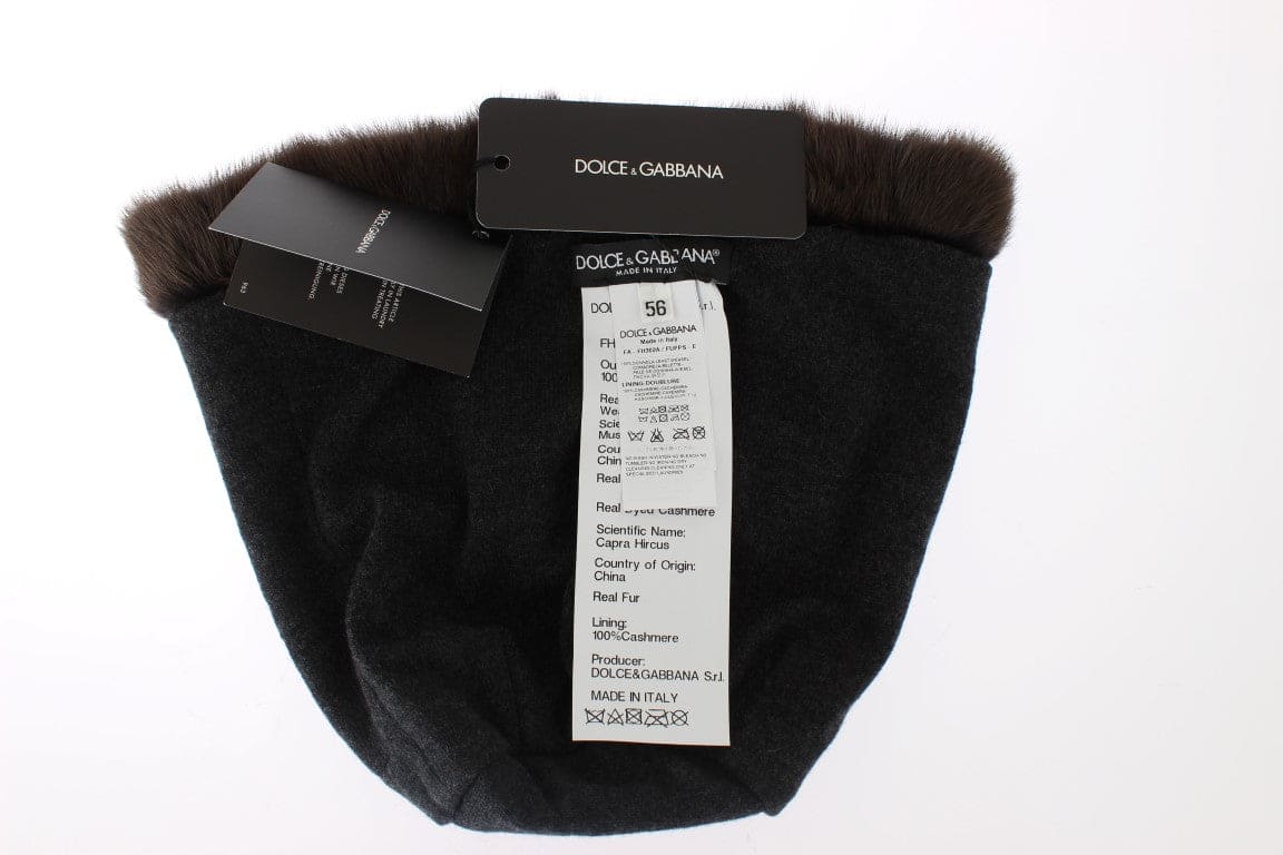 Bonnet luxueux en fourrure de belette marron Dolce &amp; Gabbana