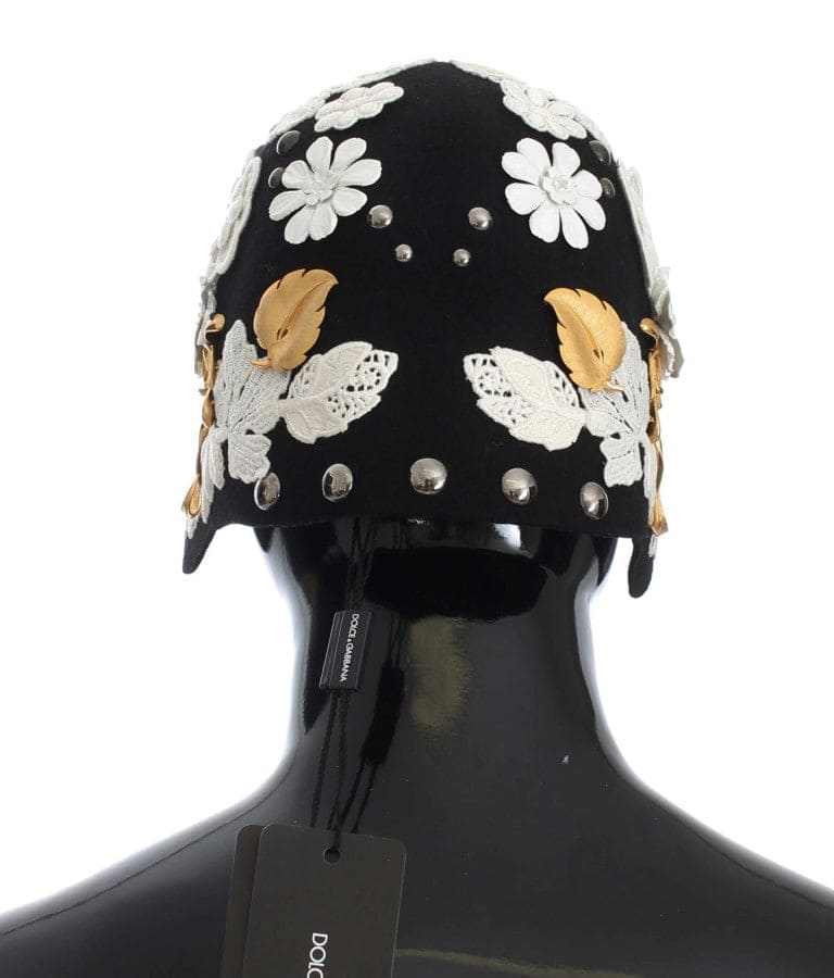 Chapeau cloche en laine à fleurs noires élégant de Dolce &amp; Gabbana