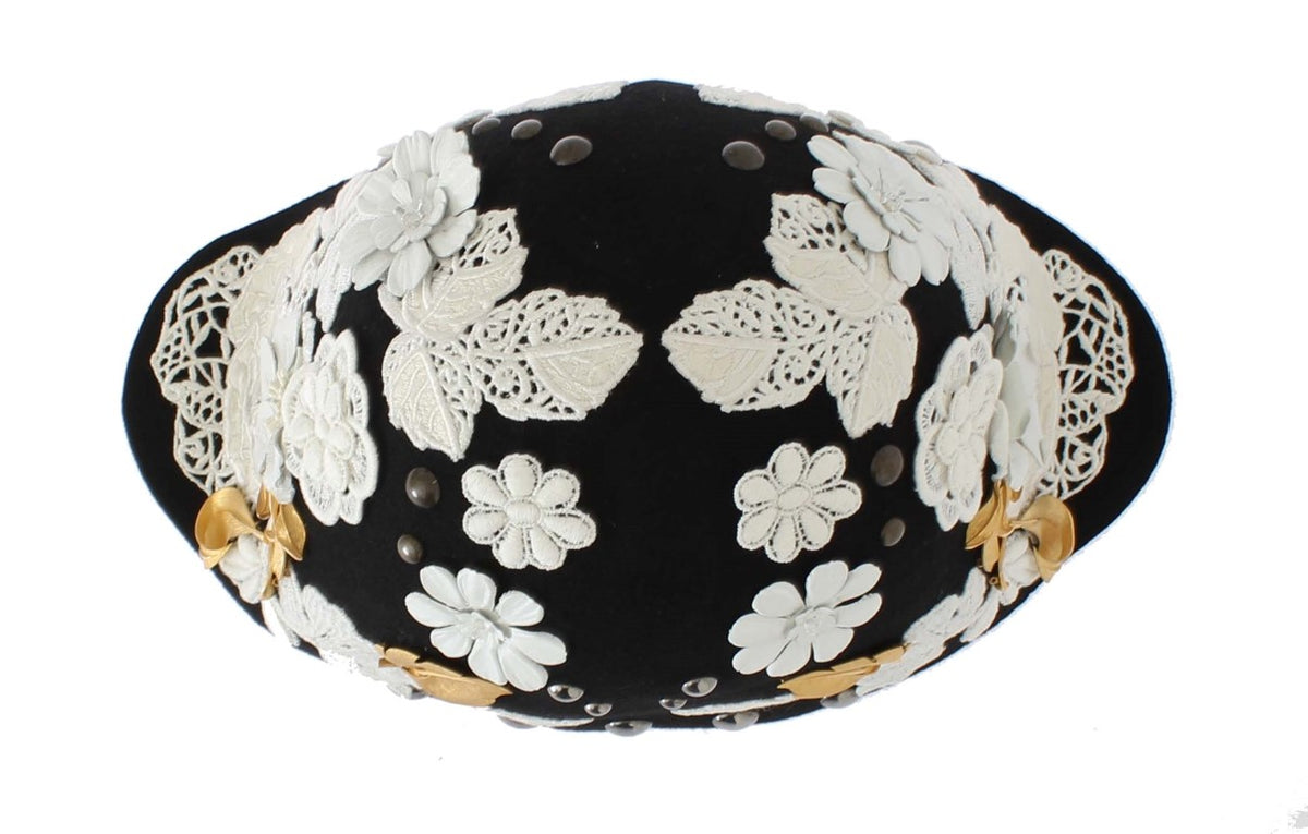 Chapeau cloche en laine à fleurs noires élégant de Dolce &amp; Gabbana