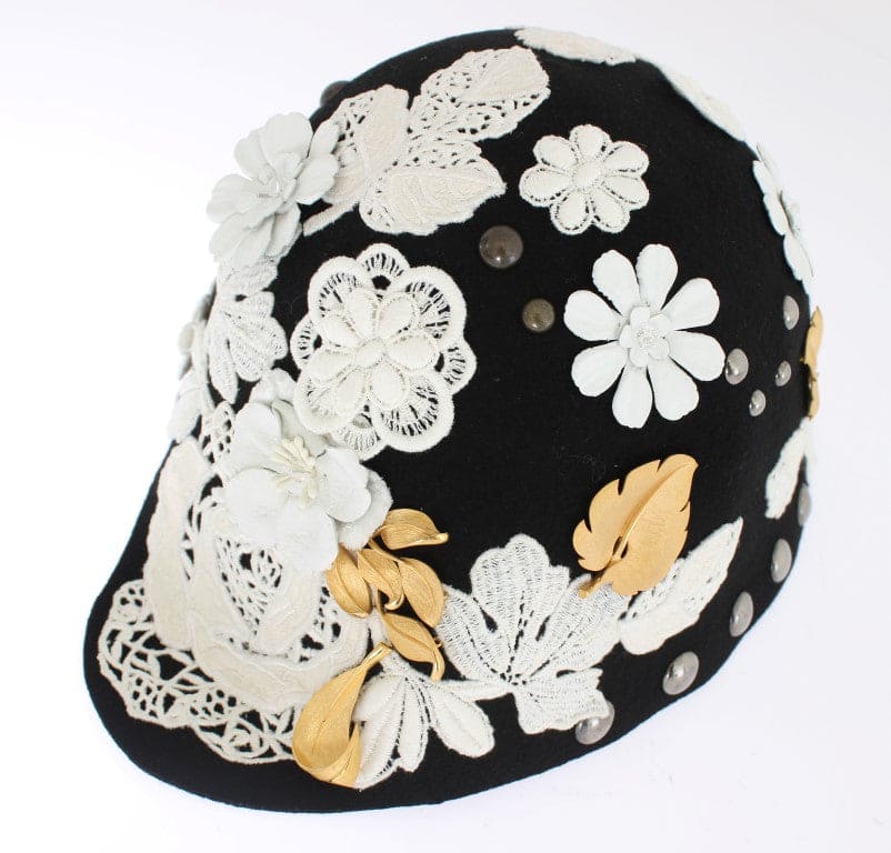 Chapeau cloche en laine à fleurs noires élégant de Dolce &amp; Gabbana