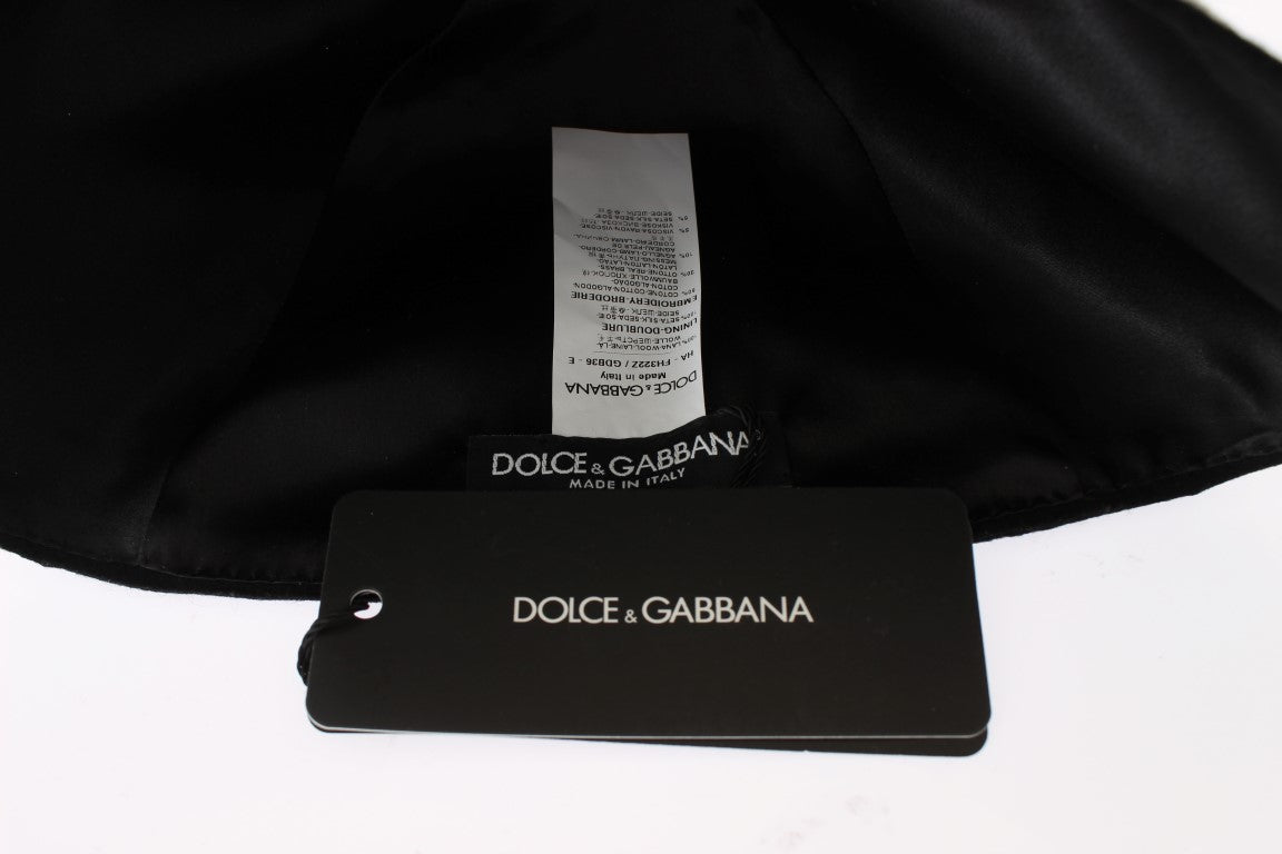 Chapeau cloche en laine à fleurs noires élégant de Dolce &amp; Gabbana