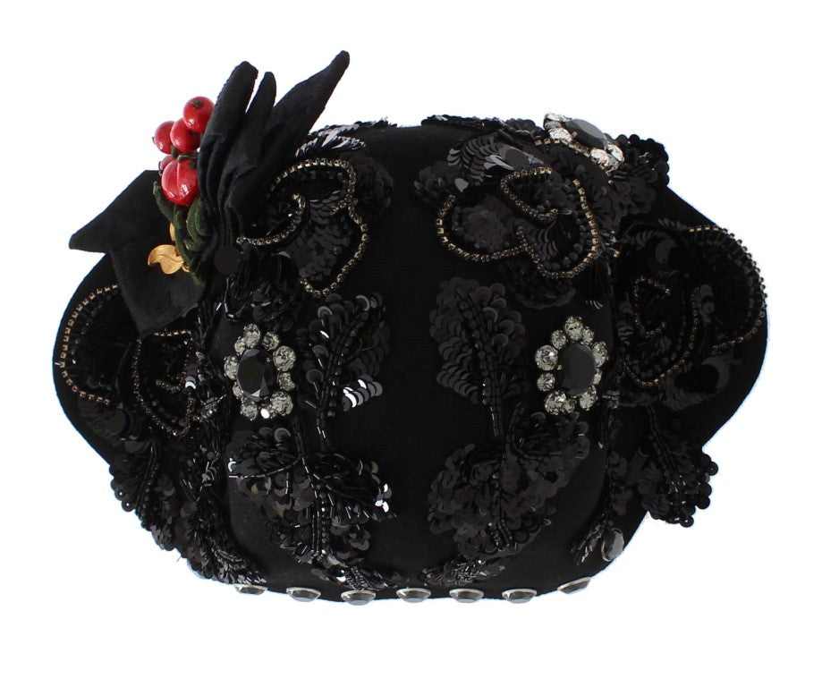 Elegante sombrero cloche adornado con cristales negros de Dolce &amp; Gabbana