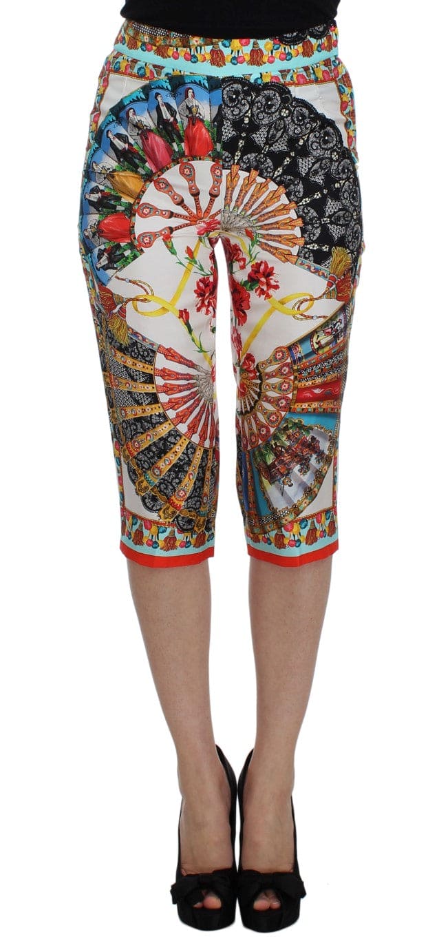 Pantalon capri en soie majolique multicolore Dolce &amp; Gabbana