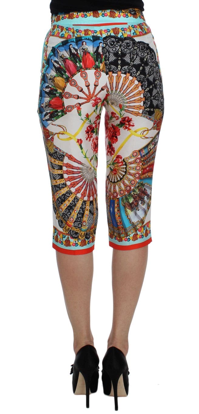 Pantalones capri de seda mayólica multicolor de Dolce &amp; Gabbana